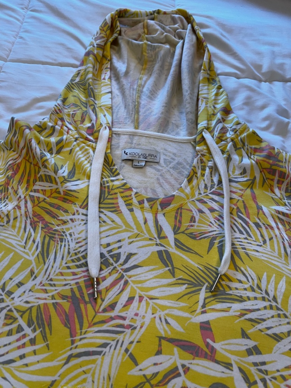 Women’s large Koolaburra by UGG Yellow Tropical Leaf Hooded Pullover sweatshirt